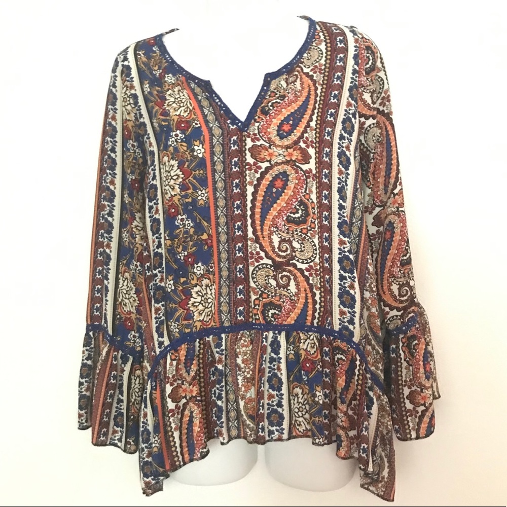 Bright Boho Paisley Long Sleeve Blouse!